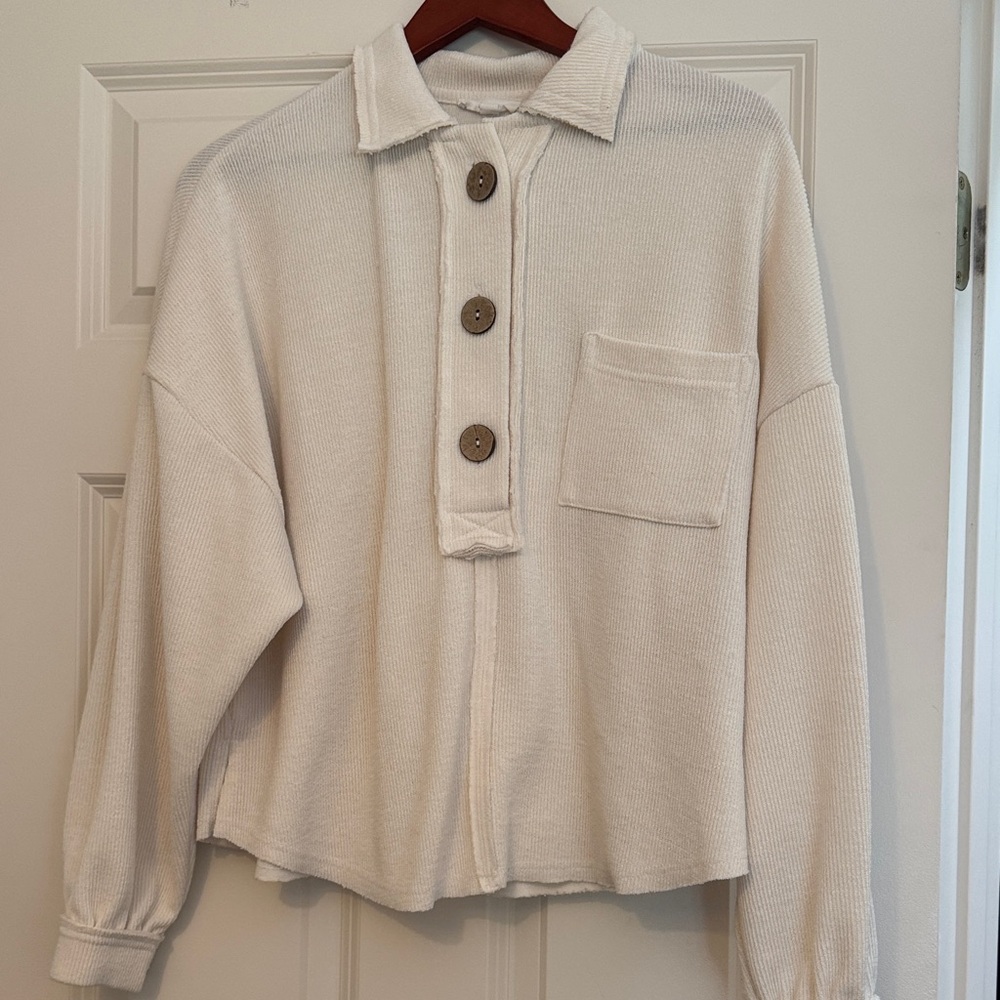 Cream Comfy Button-Up Sweater